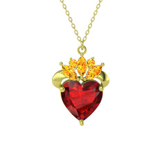Garnet ve sitrin 14 ayar altın kolye (40 cm altın rolo zincir)