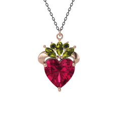 Rodolit garnet ve peridot 18 ayar rose altın kolye (40 cm gümüş rolo zincir)
