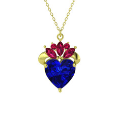 Kraliyet Kalp Kolye - Lab safir ve rodolit garnet 14 ayar altın kolye (40 cm altın rolo zincir) #ea02pm