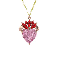 Pembe kuvars ve garnet 925 ayar rose altın kaplama gümüş kolye (40 cm altın rolo zincir)