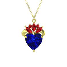Lab safir ve garnet 18 ayar altın kolye (40 cm altın rolo zincir)