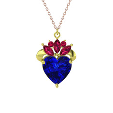 Kraliyet Kalp Kolye - Lab safir ve rodolit garnet 14 ayar altın kolye (40 cm rose altın rolo zincir) #elwtf4
