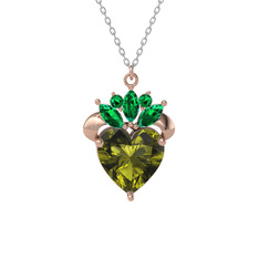 Peridot ve yeşil kuvars 18 ayar rose altın kolye (40 cm beyaz altın rolo zincir)