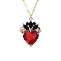 Garnet ve siyah zirkon 18 ayar rose altın kolye (40 cm gümüş rolo zincir)