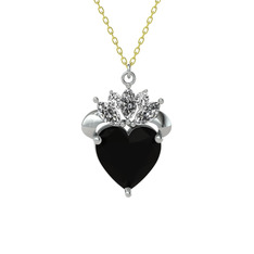 Siyah zirkon ve swarovski 8 ayar beyaz altın kolye (40 cm altın rolo zincir)