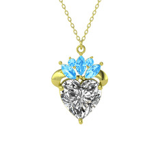 Swarovski ve akuamarin 14 ayar altın kolye (40 cm altın rolo zincir)
