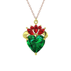 Kraliyet Kalp Kolye - Yeşil kuvars ve garnet 18 ayar altın kolye (40 cm rose altın rolo zincir) #fqexy9