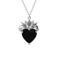Kraliyet Kalp Kolye - Siyah zirkon ve swarovski 18 ayar beyaz altın kolye (40 cm beyaz altın rolo zincir) #g6b63o