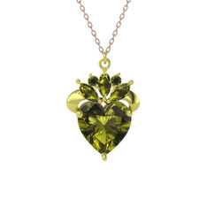 Kraliyet Kalp Kolye - Peridot 18 ayar altın kolye (40 cm rose altın rolo zincir) #gb4xyj