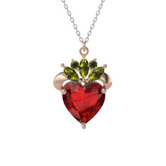 Garnet ve peridot 18 ayar rose altın kolye (40 cm gümüş rolo zincir)