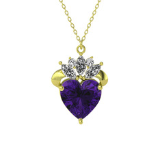 Kraliyet Kalp Kolye - Ametist ve swarovski 14 ayar altın kolye (40 cm gümüş rolo zincir) #gchxu1