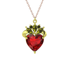 Kraliyet Kalp Kolye - Garnet ve peridot 18 ayar altın kolye (40 cm rose altın rolo zincir) #gnh642