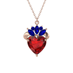 Garnet ve lab safir 8 ayar rose altın kolye (40 cm rose altın rolo zincir)