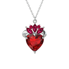 Kraliyet Kalp Kolye - Garnet ve rodolit garnet 18 ayar beyaz altın kolye (40 cm beyaz altın rolo zincir) #h6iaxu