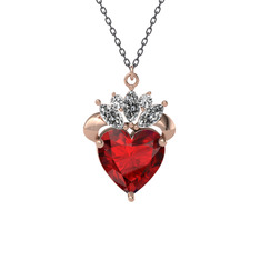 Kraliyet Kalp Kolye - Garnet ve swarovski 8 ayar rose altın kolye (40 cm gümüş rolo zincir) #ho1kkg