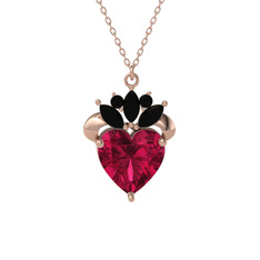 Kraliyet Kalp Kolye - Rodolit garnet ve siyah zirkon 18 ayar rose altın kolye (40 cm gümüş rolo zincir) #hq0j6k