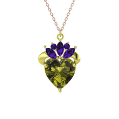 Peridot ve ametist 18 ayar altın kolye (40 cm rose altın rolo zincir)