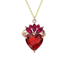 Garnet ve rodolit garnet 18 ayar rose altın kolye (40 cm altın rolo zincir)