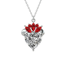 Swarovski ve garnet 14 ayar beyaz altın kolye (40 cm gümüş rolo zincir)
