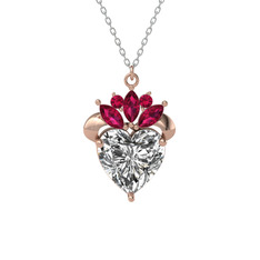Kraliyet Kalp Kolye - Swarovski ve rodolit garnet 14 ayar rose altın kolye (40 cm beyaz altın rolo zincir) #j0m151