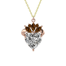 Kraliyet Kalp Kolye - Swarovski ve dumanlı kuvars 8 ayar rose altın kolye (40 cm altın rolo zincir) #j36bi5