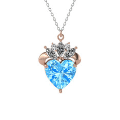 Kraliyet Kalp Kolye - Akuamarin ve swarovski 8 ayar rose altın kolye (40 cm beyaz altın rolo zincir) #j81ry1