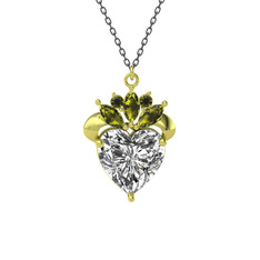 Swarovski ve peridot 925 ayar altın kaplama gümüş kolye (40 cm gümüş rolo zincir)