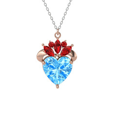 Kraliyet Kalp Kolye - Akuamarin ve garnet 14 ayar rose altın kolye (40 cm beyaz altın rolo zincir) #jaccop