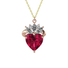 Kraliyet Kalp Kolye - Rodolit garnet ve beyaz zirkon 925 ayar rose altın kaplama gümüş kolye (40 cm gümüş rolo zincir) #jl231t
