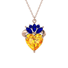 Kraliyet Kalp Kolye - Sitrin ve lab safir 8 ayar rose altın kolye (40 cm rose altın rolo zincir) #jm81sh