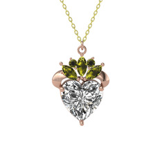 Kraliyet Kalp Kolye - Swarovski ve peridot 8 ayar rose altın kolye (40 cm altın rolo zincir) #k2j7vr