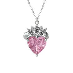 Pembe kuvars ve swarovski 14 ayar beyaz altın kolye (40 cm beyaz altın rolo zincir)