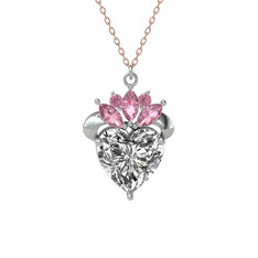 Swarovski ve pembe kuvars 925 ayar gümüş kolye (40 cm rose altın rolo zincir)