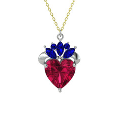 Rodolit garnet ve lab safir 18 ayar beyaz altın kolye (40 cm altın rolo zincir)