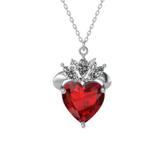 Kraliyet Kalp Kolye - Garnet ve swarovski 14 ayar beyaz altın kolye (40 cm gümüş rolo zincir) #kte1i1