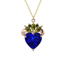 Lab safir ve peridot 18 ayar rose altın kolye (40 cm altın rolo zincir)