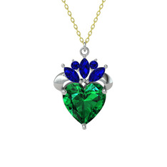 Kraliyet Kalp Kolye - Yeşil kuvars ve lab safir 14 ayar beyaz altın kolye (40 cm gümüş rolo zincir) #kxxd79