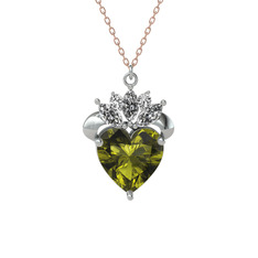 Kraliyet Kalp Kolye - Peridot ve swarovski 14 ayar beyaz altın kolye (40 cm rose altın rolo zincir) #lffjqi