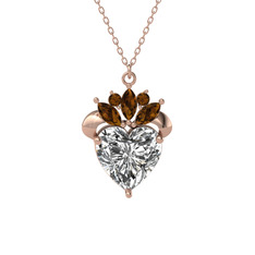 Swarovski ve dumanlı kuvars 925 ayar rose altın kaplama gümüş kolye (40 cm rose altın rolo zincir)