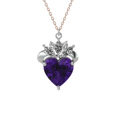 Kraliyet Kalp Kolye - Ametist ve swarovski 8 ayar beyaz altın kolye (40 cm gümüş rolo zincir) #lpodm8