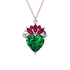 Kraliyet Kalp Kolye - Yeşil kuvars ve rodolit garnet 8 ayar beyaz altın kolye (40 cm gümüş rolo zincir) #lyae0j