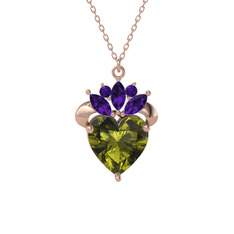 Kraliyet Kalp Kolye - Peridot ve ametist 18 ayar rose altın kolye (40 cm rose altın rolo zincir) #mfqqlb