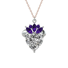 Kraliyet Kalp Kolye - Swarovski ve ametist 925 ayar gümüş kolye (40 cm rose altın rolo zincir) #nbmpnu