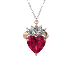 Kraliyet Kalp Kolye - Rodolit garnet ve swarovski 8 ayar rose altın kolye (40 cm beyaz altın rolo zincir) #njpz6