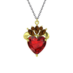 Garnet ve dumanlı kuvars 14 ayar altın kolye (40 cm gümüş rolo zincir)