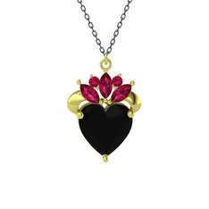 Siyah zirkon ve rodolit garnet 8 ayar altın kolye (40 cm gümüş rolo zincir)