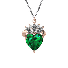 Kraliyet Kalp Kolye - Yeşil kuvars ve swarovski 925 ayar rose altın kaplama gümüş kolye (40 cm gümüş rolo zincir) #nxx3fn