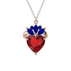 Kraliyet Kalp Kolye - Garnet ve lab safir 8 ayar rose altın kolye (40 cm gümüş rolo zincir) #nyntv