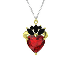 Garnet ve siyah zirkon 8 ayar altın kolye (40 cm gümüş rolo zincir)