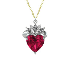 Kraliyet Kalp Kolye - Rodolit garnet ve swarovski 18 ayar beyaz altın kolye (40 cm gümüş rolo zincir) #o6rwz5